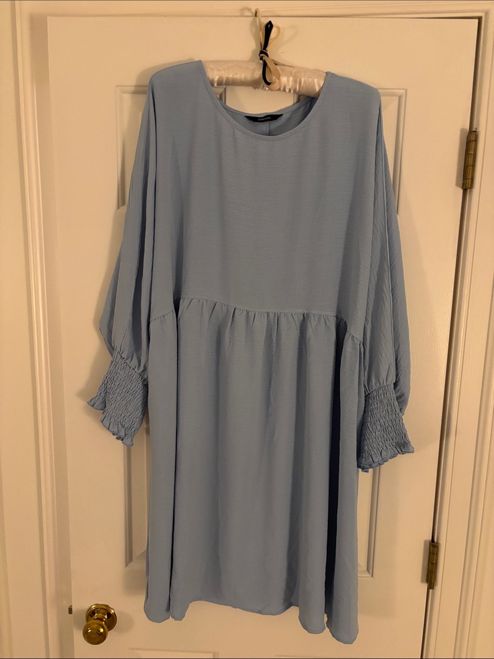 Light Blue Smocked-Sleeve Midi Dress